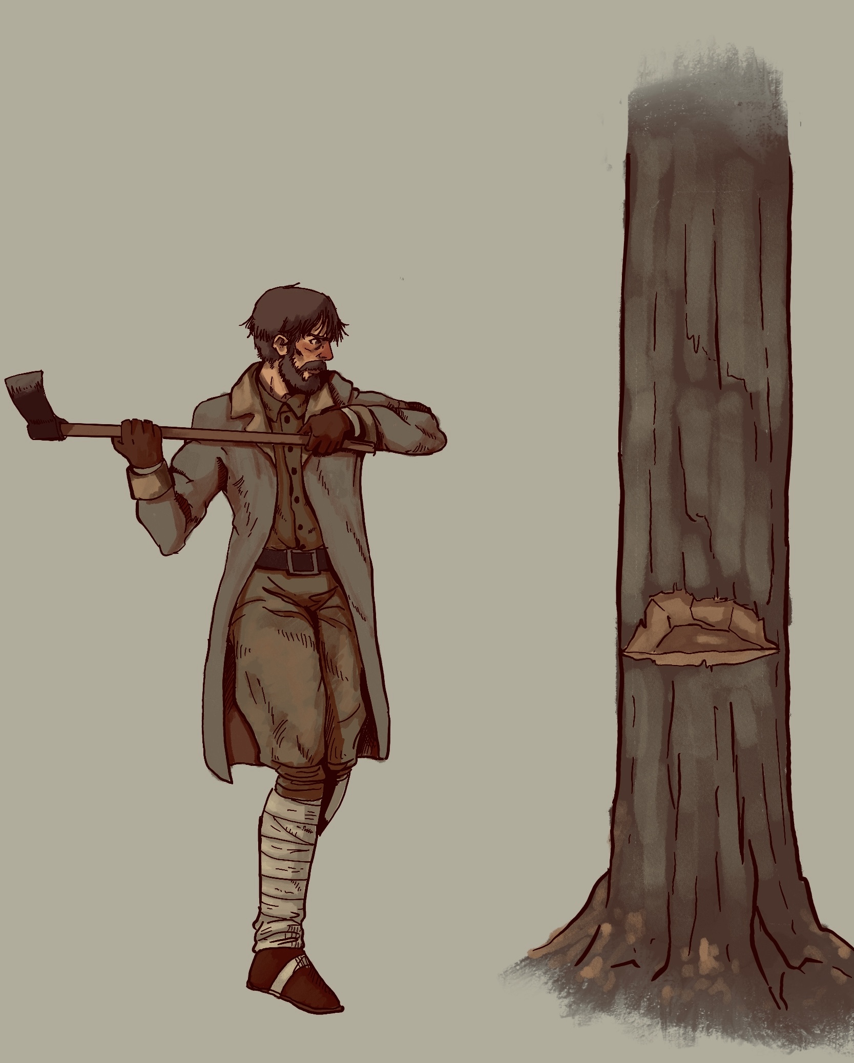 Soldier using engineering skill to gather wood
