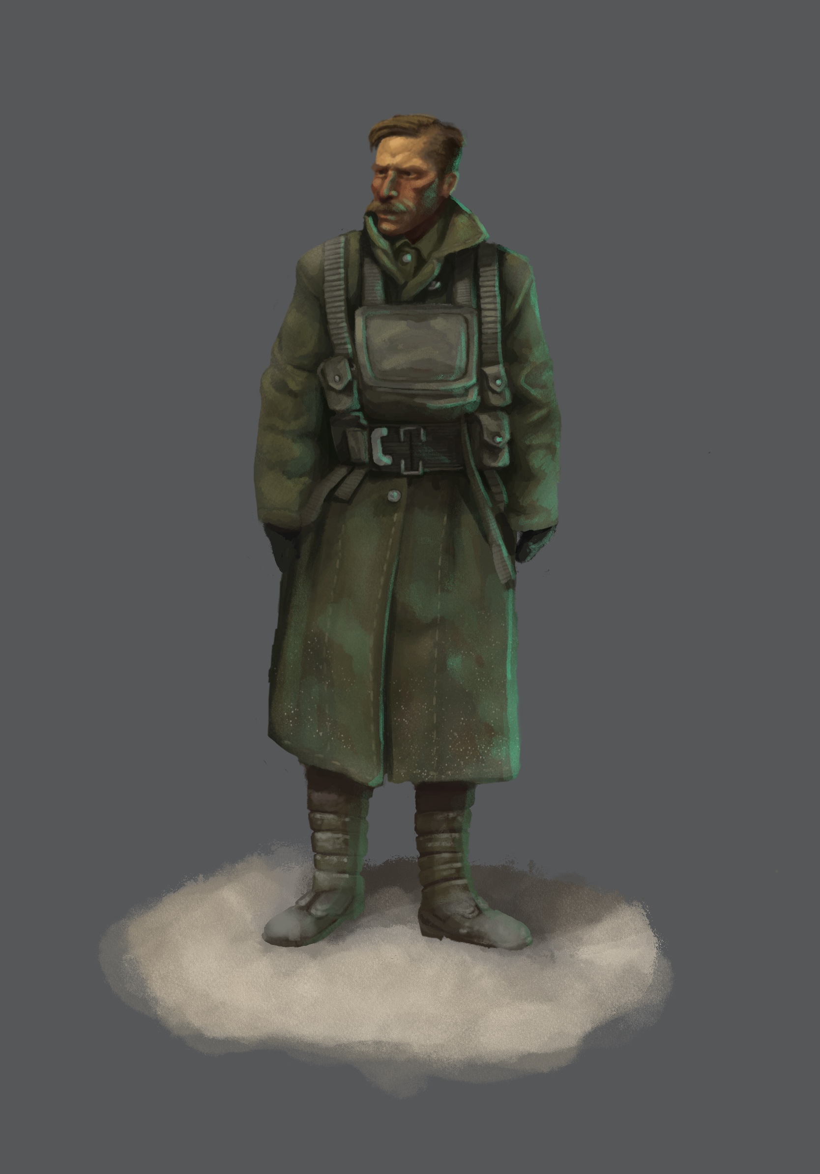 Soldier in heavy winter combat gear